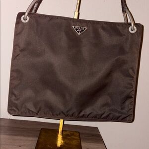 Prada Dark brown Nylon Tote bag with silver tone hardware in beautiful condition